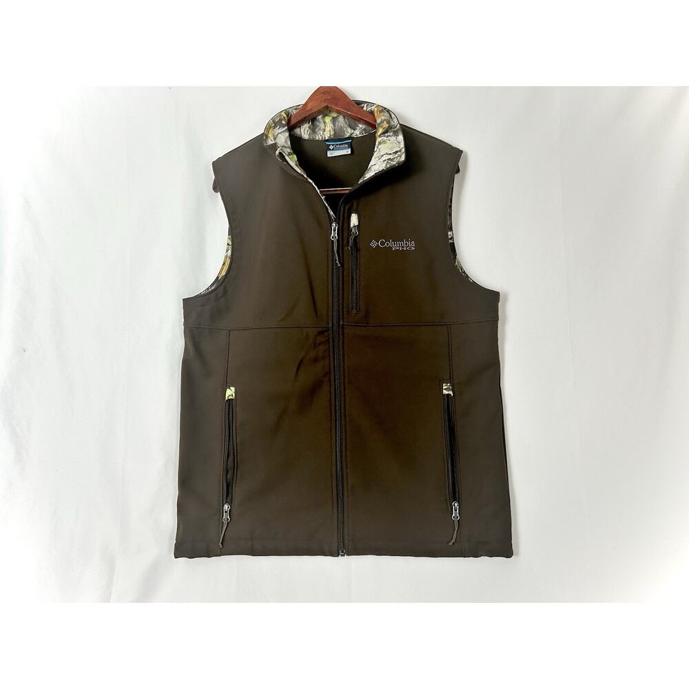 Columbia PHG Ascender II Vest Mens M Softshell Fleece Lined Camo Trim Hunting